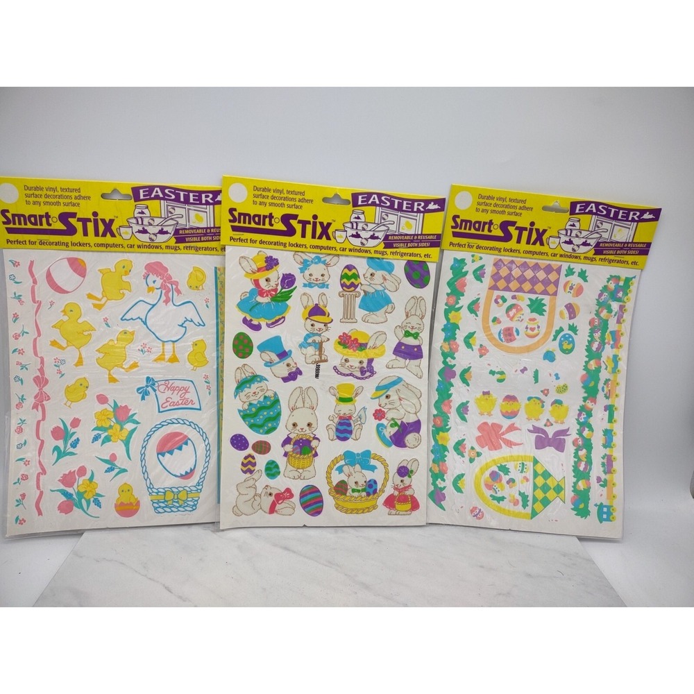 VTG Eureka Easter Stickers 3 Packs Removable Reusable Chicks Bunnies Eggs NEW